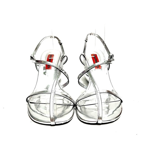 SIMON MILLER | Silver leather strappy chrome heel Moderno Sandal Pumps NWOT - Picture 2 of 8